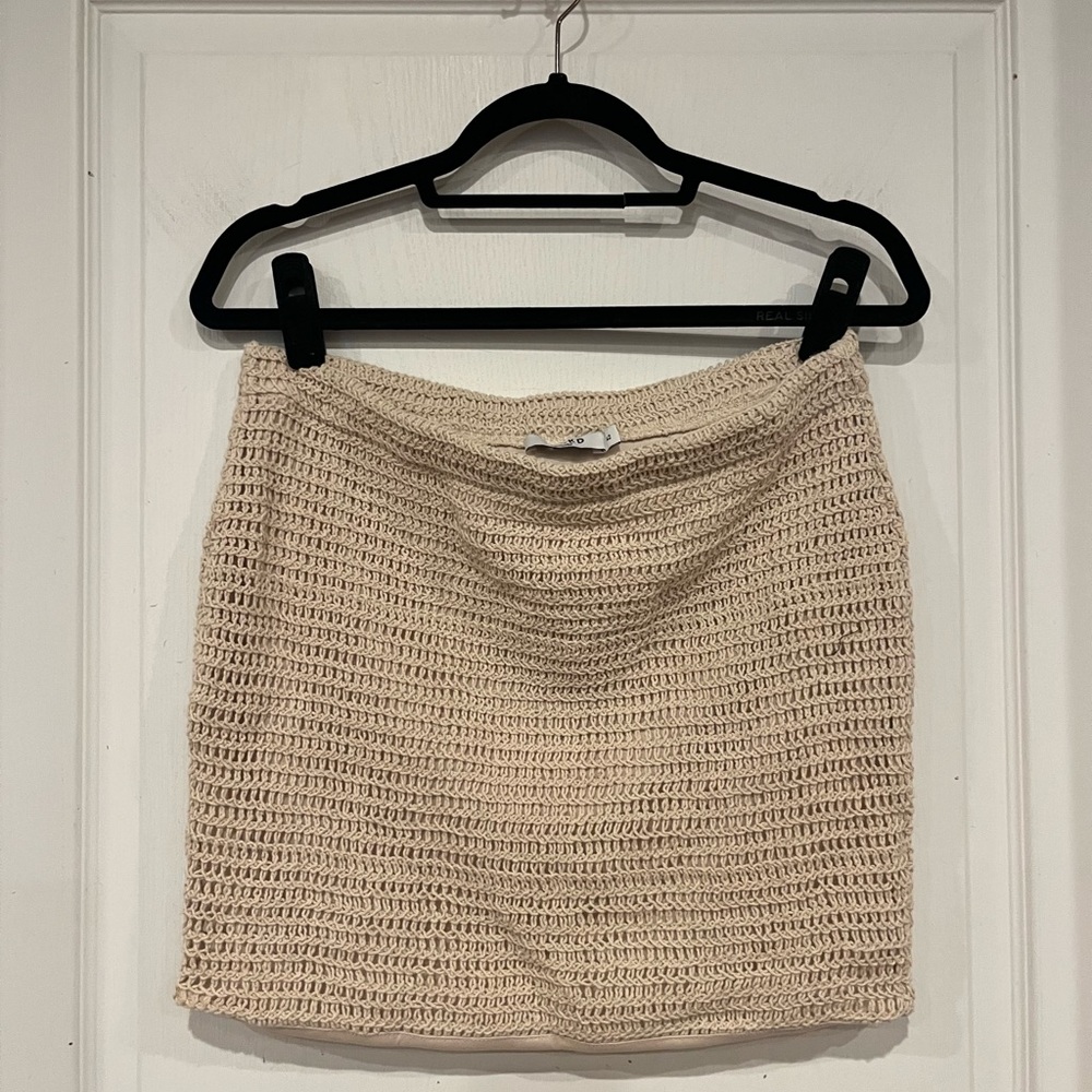 Tan Crochet Mini Skirt